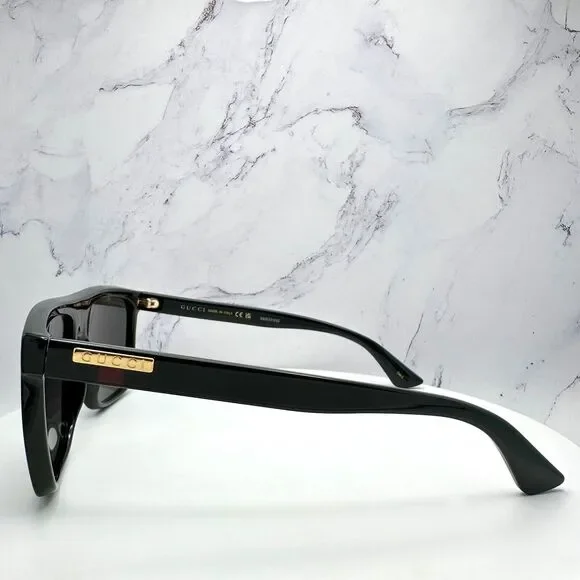 New GUCCI Sunglasses Black Square Aviator Gold Plate Engraved Logo Web Arm GUCCI